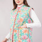 Reversible Quilted Cotton Vest – Turquoise & Peach Floral Sleeveless Jacket with Pockets