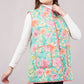 Reversible Quilted Cotton Vest – Turquoise & Peach Floral Sleeveless Jacket with Pockets