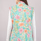 Reversible Quilted Cotton Vest – Turquoise & Peach Floral Sleeveless Jacket with Pockets