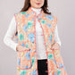 Reversible Quilted Cotton Vest – Turquoise & Peach Floral Sleeveless Jacket with Pockets