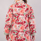 Quilted Cotton Coat – Red & Pink Floral Long Jacket with Lapel Collar and Pockets