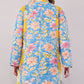 Reversible Quilted Cotton Coat – Dark Blue & Multicolor Floral Long Jacket with Contrast Lining