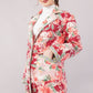 Quilted Cotton Coat – Red & Pink Floral Long Jacket with Lapel Collar and Pockets