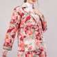 Quilted Cotton Coat – Red & Pink Floral Long Jacket with Lapel Collar and Pockets