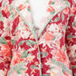 Quilted Cotton Coat – Red & Pink Floral Long Jacket with Lapel Collar and Pockets
