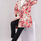Quilted Cotton Coat – Red & Pink Floral Long Jacket with Lapel Collar and Pockets