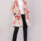 Quilted Cotton Coat – Red & Pink Floral Long Jacket with Lapel Collar and Pockets
