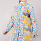 Reversible Quilted Cotton Coat – Dark Blue & Multicolor Floral Long Jacket with Contrast Lining