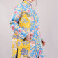 Reversible Quilted Cotton Coat – Dark Blue & Multicolor Floral Long Jacket with Contrast Lining