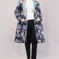 Reversible Quilted Cotton Coat – Dark Blue & Multicolor Floral Long Jacket with Contrast Lining