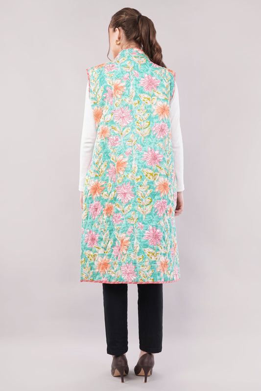 Reversible Sleeveless Quilted Floral Cotton Jacket-Vest – Bold Artisan Print & Dual Style
