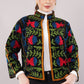 Embroidered Black Cotton Jacket – Vibrant Floral Motif & Folk-Inspired Artisan Outerwear
