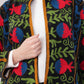 Embroidered Black Cotton Jacket – Vibrant Floral Motif & Folk-Inspired Artisan Outerwear