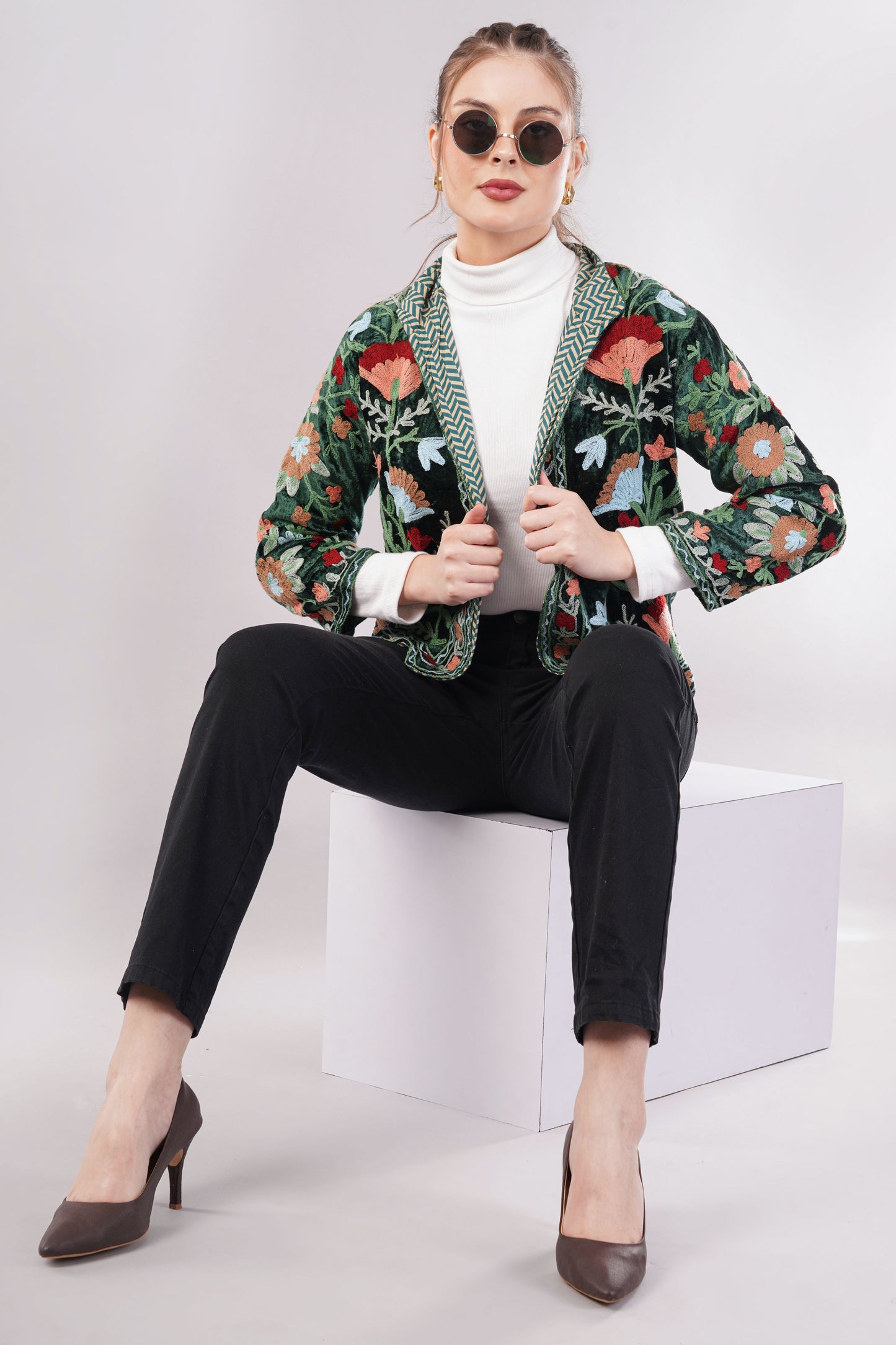 Embroidered Green Cotton Jacket – Vibrant Floral Motifs & Heritage-Inspired Artisan Outerwear