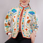 Suzani Velvet Embroidered Jacket – Botanical Motif  White Multicolor  Artisan Handmade Luxury