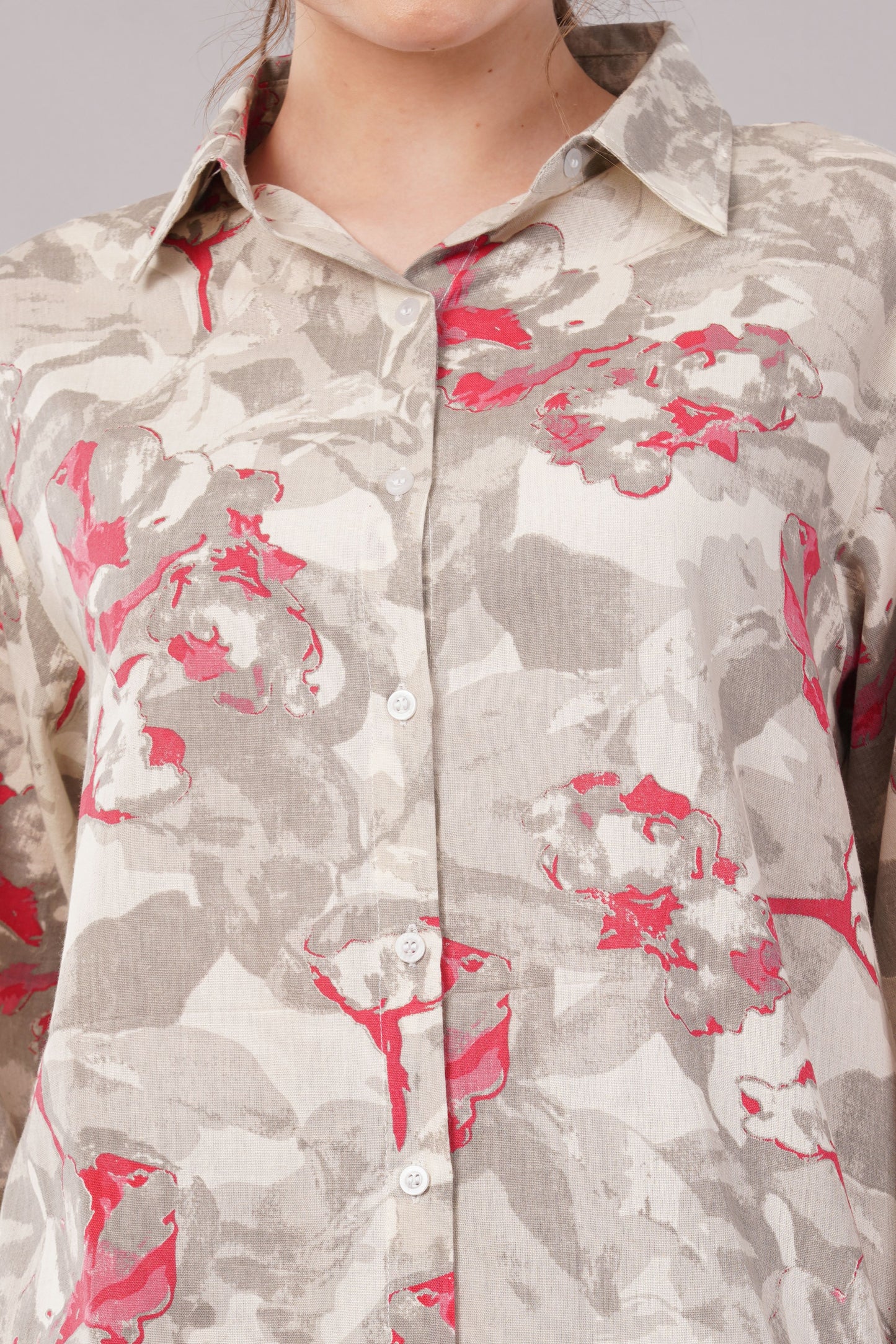 Beige Floral Print Co-Ord Set for Women | Shirt Tunic & Wide Leg Pants