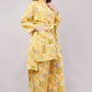 Yellow Floral Kimono Co-ord Set with Wide Leg Trousers – 2-Piece Summer Loungewear