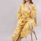 Yellow Floral Kimono Co-ord Set with Wide Leg Trousers – 2-Piece Summer Loungewear