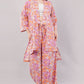 Boho Floral Print 2-Piece Set – Longline Kimono Wrap & Wide Leg Trousers in Pink/Orange