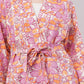 Boho Floral Print 2-Piece Set – Longline Kimono Wrap & Wide Leg Trousers in Pink/Orange