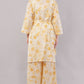 Yellow Floral Print 2-Piece Co-ord Set with Kimono Shrug and Wide Leg Trousers
