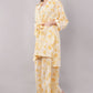 Yellow Floral Print 2-Piece Co-ord Set with Kimono Shrug and Wide Leg Trousers
