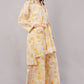 Yellow Floral Print 2-Piece Co-ord Set with Kimono Shrug and Wide Leg Trousers