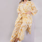 Yellow Floral Print 2-Piece Co-ord Set with Kimono Shrug and Wide Leg Trousers