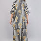 Black & White Striped Palm Print Co-Ord Set for Women – Relaxed Fit Shirt & Palazzo Pants