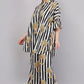 Black & White Striped Palm Print Co-Ord Set for Women – Relaxed Fit Shirt & Palazzo Pants