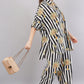Black & White Striped Palm Print Co-Ord Set for Women – Relaxed Fit Shirt & Palazzo Pants