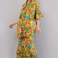 Yellow Frida Kahlo Artistic Print Co-Ord Set for Women | Relaxed Fit Shirt & Wide-Leg Pants