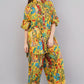 Yellow Frida Kahlo Artistic Print Co-Ord Set for Women | Relaxed Fit Shirt & Wide-Leg Pants