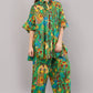 Frida Kahlo Inspired Graphic Print Green Co-ord Set | Relaxed Fit Shirt & Wide-Leg Trousers