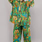 Frida Kahlo Inspired Graphic Print Green Co-ord Set | Relaxed Fit Shirt & Wide-Leg Trousers