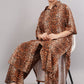 Women's Leopard Print Brown Co-ord Set | Longline Button-Down Shirt & Wide-Leg Pants