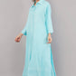 Sky Blue Ethnic Print Co-ord Set | Longline Tunic Shirt with Embroidery