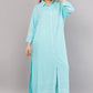 Sky Blue Ethnic Print Co-ord Set | Longline Tunic Shirt with Embroidery