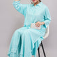 Sky Blue Ethnic Print Co-ord Set | Longline Tunic Shirt with Embroidery
