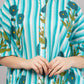Sky Blue Striped Co-ord Set with Botanical Print | Ruffle Sleeve Shirt & Wide-Leg Pants