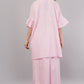 Pink & White Striped Co-ord Set with Red Floral Embroidery | Ruffle Sleeve Shirt & Pants