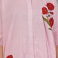 Pink & White Striped Co-ord Set with Red Floral Embroidery | Ruffle Sleeve Shirt & Pants