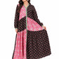 Black & Pink Cotton Block Print Tiered Maxi Dress - Indo Western Fusion Gown
