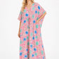 Pink & Blue Floral Print Maxi Kaftan Dress - Cotton Drawstring Loungewear