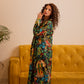 Black Multicolor Frido Kahlo Print Kaftan Dress