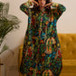 Black Multicolor Frido Kahlo Print Kaftan Dress