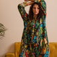 Black Multicolor Frido Kahlo Print Kaftan Dress