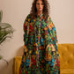 Black Multicolor Frido Kahlo Print Kaftan Dress